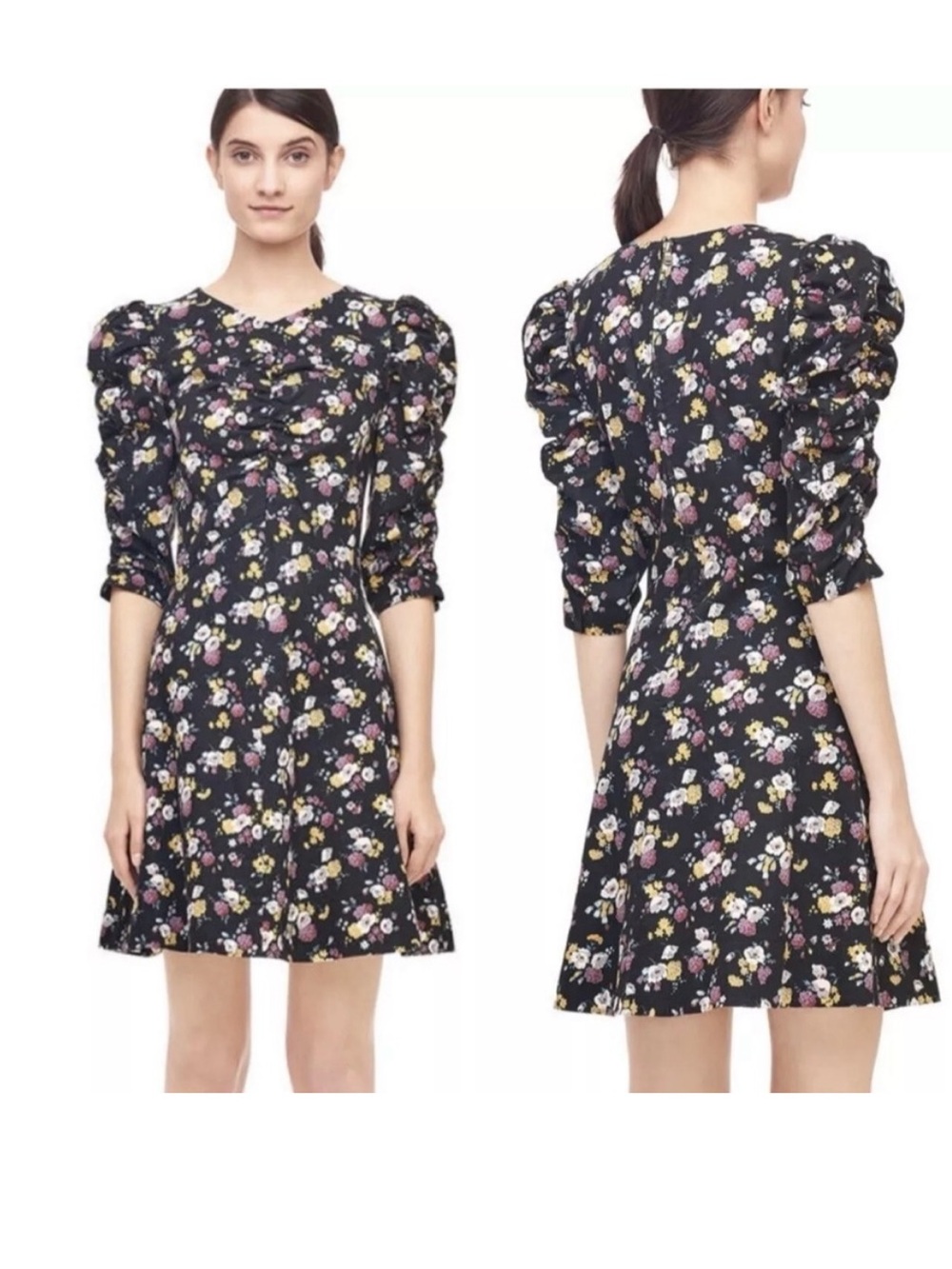 La Vie Rebecca Taylor Posey Ruched Floral Dress Mini Size Small